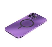 Genérico Alloy Aluminum Metal Magnetic Privacy Ultra Thin Phone for iPhone Case Compatible with Magsafe; CD Metal Ring Charging; Drop Protection Shockproof, 9H Glass (Purple,for iPhone 14 Pro)