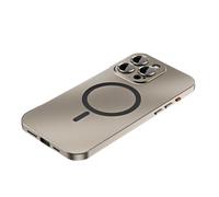 Genérico Alloy Aluminum Metal Magnetic Privacy Ultra Thin Phone for iPhone Case Compatible with Magsafe; CD Metal Ring Charging; Drop Protection Shockproof, 9H Glass (Gold,for iPhone 16 Pro)