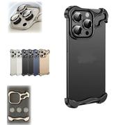 Genérico Alloy Armor Case for iPhone 16/15/14/13/12 Pro MAX, 2025 New Minimalist Protective Shock Absorption Aerospace Grade Aluminum Shells, Elastomer Inlays Easy Fit (15,Black)