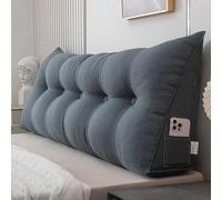 Genérico Almohada De Lectura Triangular Multifuncional, Almohada De Cuña, Cómodo Cojín De Pared Grande Y Cojín De Respaldo con Prácticos Bolsillos Laterales, Apto para Sofá,Dark Gray,150x50x20cm