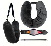 Genérico Almohada de Viaje de Terciopelo, rellenable con Ropa, para Llevar un Equipaje Adicional, con cinturón para Colgar (Negro)