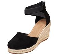 Genérico Alpargata de Mujer con Cuña de Yute y Plataforma - Zapatos de Verano Cerrados Punta y Talón, Cierre de Hebilla en el Tobillo, Estilo Mediterráneo Ligero y Cómodo Monocolor