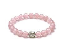 Generico Alquimia - Pulsera Zen con Buda y piedras naturales auténticas, elegante, hipoalergénica, sin níquel, protección positiva, Medio, Piedra, Cuarzo