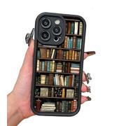 Genérico Alyova Bookshelf Phone Case, Shockproof TPU Protective Shell, Cartoon Non Slip Drop-Resistant Silicone Protective for iPhone 13/14/15/16 Pro MAX (15,Black)