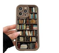 Genérico Alyova Bookshelf Phone Case, Shockproof TPU Protective Shell, Cartoon Non Slip Drop-Resistant Silicone Protective for iPhone 13/14/15/16 Pro MAX (14 Pro MAX,Brown)