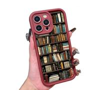 Genérico Alyova Bookshelf Phone Case, Shockproof TPU Protective Shell, Cartoon Non Slip Drop-Resistant Silicone Protective for iPhone 13/14/15/16 Pro MAX (13 Pro MAX,Red)