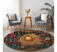 Genérico Amarillo Alfombra Redonda Lavable a máquina 90 cm, Borde De Girasol AntiguoRedonda Alfombra Antideslizante Resistente a Las Manchas, para salón, Dormitorio, Oficina y decoración del hoga