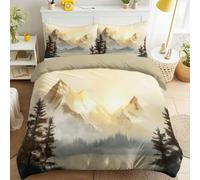 Genérico Amarillo Funda Edredon Montañas Picos Nevados Lago Cómodo, Romántico Hermoso Moderno Funda Nordicas de Estampada Silueta Artístico & Cremallera Funda Nordica para Adultos - 220 x 240