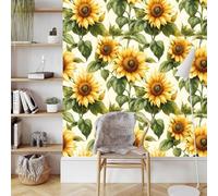 Genérico Amarillo Girasol Papel de Pared Autoadhesivo Verde Plantas Flores Papel Pintado Adhesivo Impermeable Mate Removible Wallpaper para Dormitorio Muebles Armario Pared Salon Pegatina 0.52x5 m