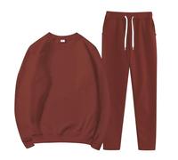 Genérico amarillo neón deportes casuales Solid Color sudadera Trousers Round Neck Suit Características: Regalos personalizables, marrón, S