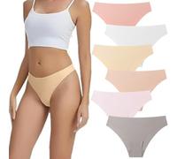 Genérico Ambarwear Invisible Camel Toe Thong, Comfort & Breathable Seamless High Waisted Thongs for Women 6PCS (6PCS-F,L)