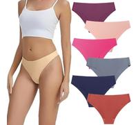 Genérico Ambarwear Invisible Camel Toe Thong, Comfort & Breathable Seamless High Waisted Thongs for Women 6PCS (6PCS-E,L)