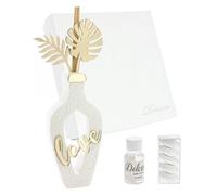 Generico Ambientador de resina blanca y dorada decorada con la inscripción Love y hojas, bombonera para boda, celebraciones, regalo, SD (blanco, 6,5 x 14 - Art. 24AB24561)