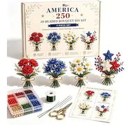 Genérico America 250 Beaded Bouquet DIY Kit, 1776-2026 America 250th Independence Day Craft Set, 4 Pack Patriotic Beaded Plant & Flower Making Kit, Fun Beading Project Supplies for Beginners (#A)