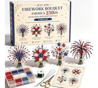 Genérico America 250 Beaded Bouquet DIY Kit, 1776-2026 America 250th Independence Day Craft Set, 4 Pack Patriotic Beaded Plant & Flower Making Kit, Fun Beading Project Supplies for Beginners (#C)