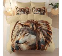 Genérico Americana Pintura Al Óleo De Una Cabeza De Lobo Tema Funda nórdica Estampada, Adecuado para Cualquier habitación Hipoalergénico y de fácil Cuidado, Funda nordica tamaño 135 x 200 cm, Beige