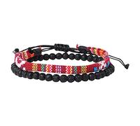 Genérico Ancho Ancho Luna Anillos Bohemia Hecho a mano Weave Bead Beach Festival Pulsera Ajustable Conjunto de 2 Hombres Mujeres Accesorios Colores Inoxidable Preciosas Joyería, talla única, cloth +