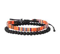 Genérico Ancho Ancho Luna Anillos Bohemia Hecho a mano Weave Bead Beach Festival Pulsera Ajustable Conjunto de 2 Hombres Mujeres Accesorios Colores Inoxidable Preciosas Joyería, talla única, cloth +