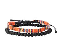 Genérico Ancho Ancho Luna Anillos Bohemia Hecho a mano Weave Bead Beach Festival Pulsera Ajustable Conjunto de 2 Hombres Mujeres Accesorios Colores Inoxidable Preciosas Joyería, talla única, cloth +