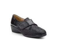 Genérico Anchos Calzados 1705 Zapato de Piel, Ancho Especial, Plantilla Extraible, Suela de Goma Antideslizante, cuña de 4 cm (Negro, Numeric_35)