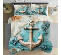 Genérico Ancla Bedding Set Submarino Funda NóRdica Grande de 200 X 200 Cm, Estilo NóRdico, Edredon Estampado 3D, 1 EdredóN de Microfibra + 2 Fundas de Almohada con Cremalle