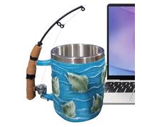 Genérico Angling Stein - Hand-Painted Tankard for Steaming Liquids | Sculpted Synthetic Stone with Stainless Steel Liner & Bass Relief Carving for Cocoa, Lager, Espresso and Campfire Refreshment