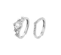 Generico Anillo 2 Anillos de compromiso para mujer Juego de boda con corte Conjunto de anillos de boda con circonita cúbica Alicates para anillos de sellado, Talla única, Aleación de aluminio, Sin