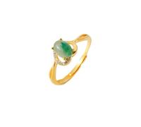 Genérico Anillo Ajustable De Plata Esterlina S925, Anillo De Compromiso De Boda De Jade Ovalado, Elegante Anillo De Oro Con Forma De Corazón Y Circonita Cúbica, Regalo Romántico Para Mujer.