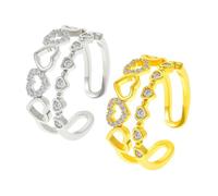 Genérico Anillo con corazón en capas «I Choose Me», anillo abierto con corazón de circonita, anillos apilables «Self Love», joya inspiradora para regalar a mujeres (Silver+Gold)