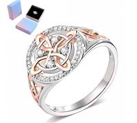 Genérico Anillo con nudo de bruja, anillo protector con nudo de retorno de bruja hecho a mano, diseño de nudo plateado con detalles en oro rosa, protege a tus seres queridos (7)