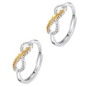 Genérico Anillo Conmemorativo Abierto con Pluma, Anillo Infinito de Ángel de la Guarda Bicolor, Joyería Ajustable, Regalo para Seres Queridos (2pc)