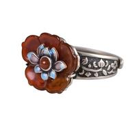 Genérico Anillo De Ágata Roja De Plata De Ley 925 Para Mujer, Delicado Anillo De Loto Cloisonné Grueso, Banda Ajustable Para El Pulgar, Joyería De Compromiso, Regalo Para Mujeres Y Niñas