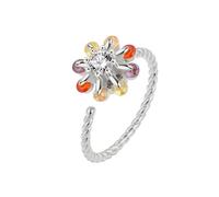 Genérico Anillo de ansiedad giratorio para las mujeres, usted es mi anillo de giro de sol, colorido strass flor joyería (Silver)