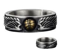 Genérico Anillo de Baloncesto Diseño de Alas para Hombre, Anillo de Metal Plateado Ligero y Delicado, Joyería Deportiva Fácil de Usar para Uso Diario