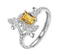 Genérico Anillo De Boda De Plata De Ley 925 Con Circonita Cúbica Y Mariposa De Eternidad Para Mujer, Con Piedra Preciosa De Corte Esmeralda Natural, Banda De Compromiso Con Caja De Citrino.