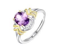 Genérico Anillo De Compromiso De Plata De Ley 925 Para Mujer, Con Amatista, Citrino, Topacio, Peridoto Y Rubí De Corte Ovalado Natural, Ajustable, Con Circonita Cúbica, Para Boda.