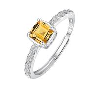 Genérico Anillo De Compromiso De Plata De Ley 925 Para Mujer, Con Piedras Preciosas Naturales De 5 Mm Y Corte Esmeralda, Promesa Eterna, Citrino.