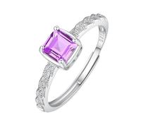 Genérico Anillo De Compromiso De Plata De Ley 925 Para Mujer, Con Piedras Preciosas Naturales De 5 Mm Y Corte Esmeralda, Ideal Como Alianza De Boda, Promesa Eterna Y Amatista.