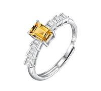 Genérico Anillo De Compromiso De Plata De Ley 925 Para Mujer, Piedras Preciosas Naturales De 5 X 7 Mm, Corte Esmeralda, Circonita Cúbica, Promesa Eterna, Citrino.