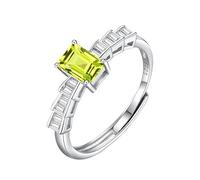 Genérico Anillo De Compromiso De Plata De Ley 925 Para Mujer, Piedras Preciosas Naturales De 5 X 7 Mm, Corte Esmeralda, Circonita Cúbica, Promesa Eterna, Alianza De Boda Para Ella, Peridoto.