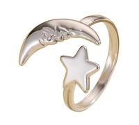 Genérico Anillo de Luna y Estrella - Donde la Magia Celestial se Encuentra con la Artesanía Terrenal, Anillo Abierto con Estampado de Estrella y Luna, Regalos Joyería Inspiradores para Ella (Silver)