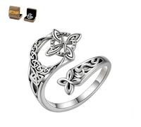 Genérico Anillo de nudo de bruja para mujer, banda abierta celta ajustable, plata de ley 925, nudo de protección de brujas, hecho a mano, joyería celta regalo para mujer