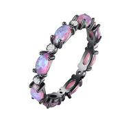 Genérico Anillo de ópalo para mujer, anillos de promesa con circonita cúbica, delicada joyería apilable para mujer (Black,7)