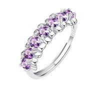 Genérico Anillo De Plata De Ley 925 Con Corte Brillante Para Mujer, Anillo De Piedras Preciosas Naturales Multigemas, Banda Apilable, Ajustable Y Sencilla, Anillo De Compromiso De Boda Con Amatistas.