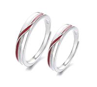 Genérico Anillo De Plata De Ley Ajustable Con Alambre Rojo, Plata De Ley 925 Pareja Anillos De Boda Juego De 2 Hombre Mujer Anillos De Compromiso Regalos Para Parejas De Aniversario Joyería (A)