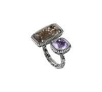 Generico Anillo Ellius para mujer éxtasis colección Seicento de plata 925 | Anillo barroco con doble piedra ahumada y violeta | Joya ajustable hecha a mano en Italia