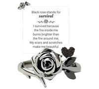 Genérico Anillo Rosa Negra Quemado y Sobrevivido de Amor Propio, Anillos Rosa Negra Floreciendo desde la Oscuridad, AnilloRosa Oscura Fuerte Como el Mierda, Joyería Terapéutica Creativa (10)