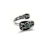 Genérico Anillos de hojas de plantas ajustables, joyería de piedra verde, regalo para amantes de la naturaleza de inspiración victoriana, anillos de cuchara Art Nouveau, hojas de verdes