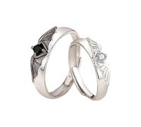 Genérico Anillos De Pareja Góticos Ajustables, Anillos A Juego Ángel & Demonio De Piedra Luna, Ring De Dedos Abiertos De Mode Estudiantil, Joyae De Promesa Estilo Dark Academia Vintage