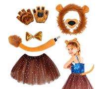 Genérico Animal Costume Accessory for Children - Lion Costume Kit | Plush Polyester Props with Headband Nose Bow Tie Tail Gloves Skirt, Fun Outfit for Cosplay Parties Halloween